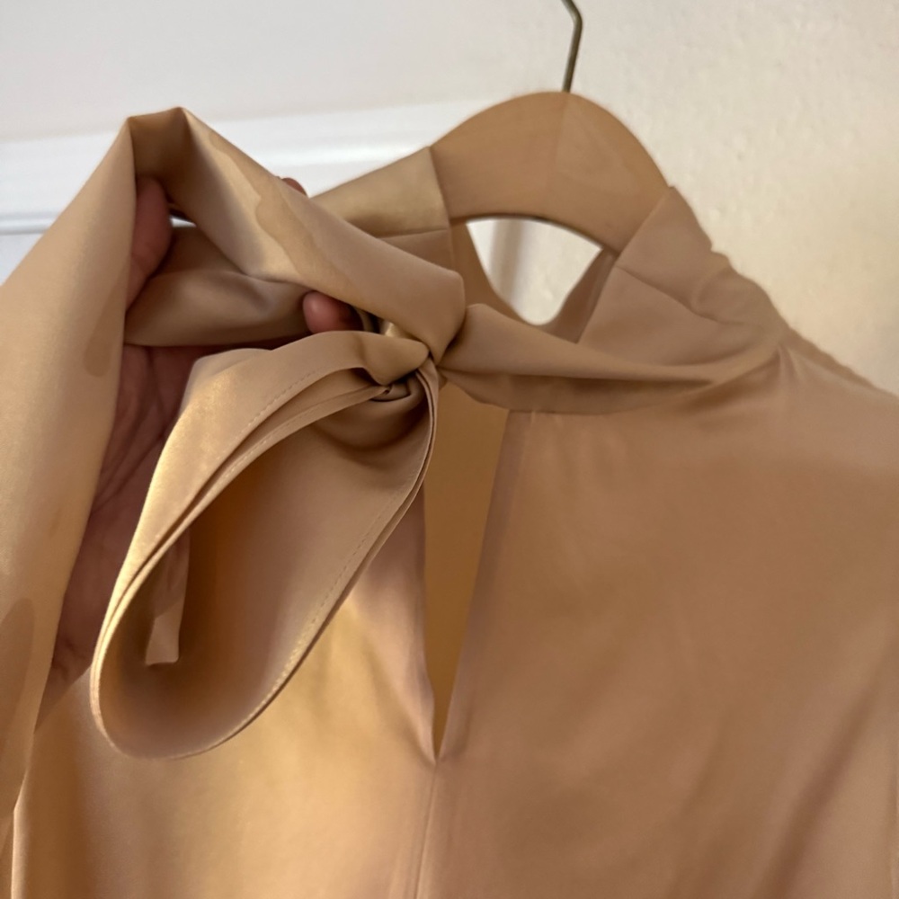 Sleeveless Satin Mock-Neck Blouse — Cream - Picture 4 of 7